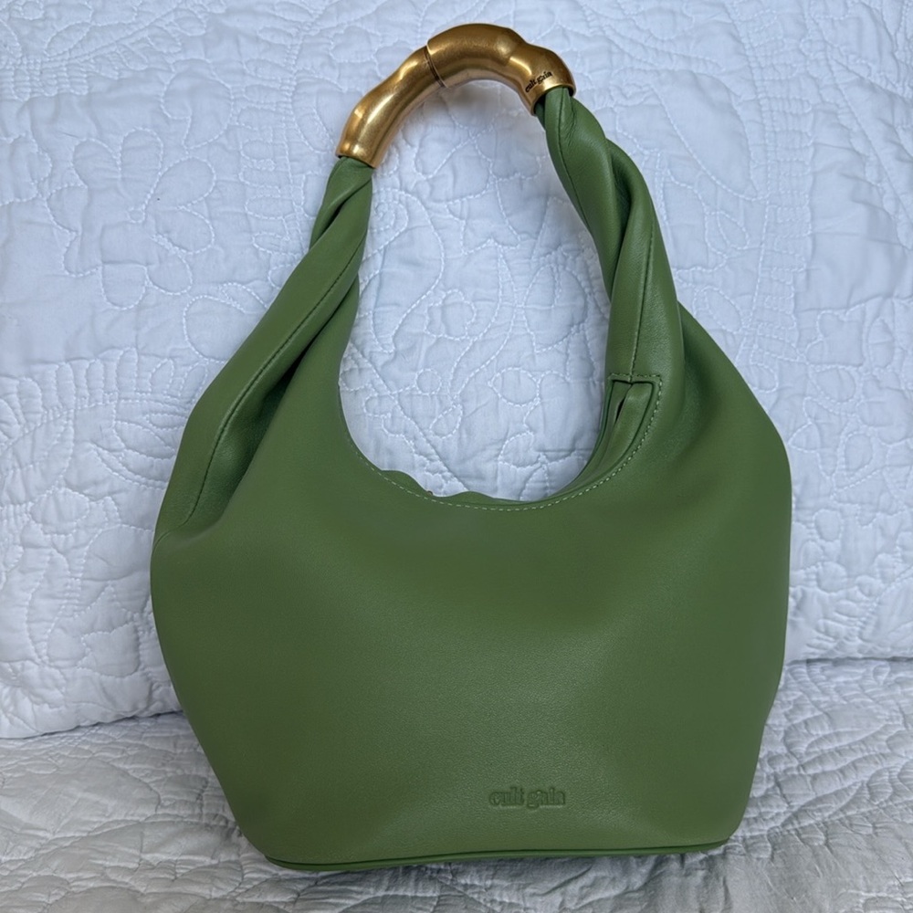 Cult Gaia Meerah Bag Calla Lily Green Gold Leather Mini Shoulder Handbag Top - Picture 2 of 14